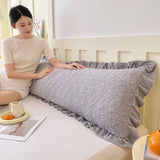 Solid Quilted Length Sleeping Ruffle Pillowcase For Double Couple 48*120cm Soft Flannel Fleece AB Side Pillow Cover Home Bedding