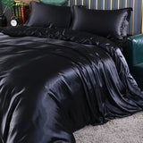 Silk Bedding Set with Duvet Cover Fitted/Flat Bed Sheet Pillowcase Luxury Satin Bedsheet Solid Color King Queen Twin Size