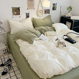 White Duvet Cover Microfiber Solid Color Bedding Set,3pcs Comforter Cover Home Bedroom Decor Green Quilt Cover with 2 Pillowcase