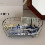 1pc Stainless Steel Storage Basket Multi-Purpose Organizer for Accessories,Cosmetics, Vanity, Desk, Photo Props, Shelf Baskets