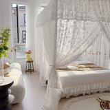 Light Luxury Jacquard White Romantic Lace Mosquito Net Three Door Bed Curtain Encrypted Bed Curtain No Bracket