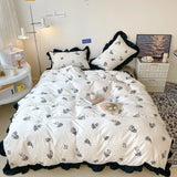 Korean Princess Style Floral Ruffles Bedding Set Single Queen Size 100% Cotton Duvet Cover Flat/Fitted Bed Sheet Pillowcases