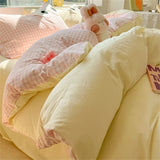 Cute Big Eyed Four Piece Set Plaid Duvet Cover Set With Sheet Bedroom Decor Skin Friendly Single Double Bedding Set Home Textile