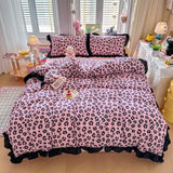 Leopard Print Beding Set Dreamy Color Purple Black Lace Design Wrinkled Cotton double-layer Gauze King Queen Size for Bedroom De
