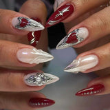 96pcs False Nails Full Cover Bow Tie Design French Sweet Almond Wearable Artificial Manicure Acrylic Nails Tips Art Combination