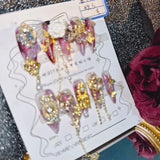 10Pcs High Quality Handmade Press on Nails Purple Jade Noble Elegant Luxurious Flower God Niche Style Spicy Drill  Decoration