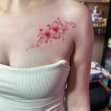 Floral Temporary Tattoo Sticker with Stars, Pink Flower Elegant Body Art for Women, Waterproof Fake Tattoo