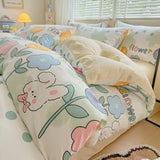 3pcs Simple Line Design Duvet Cover Set Cartoon Strawberry Print Bedding with 2 Pillowcases Skin-friendly Washable Quilt Cover