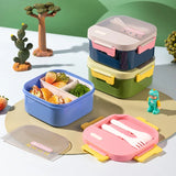 Lunch Box and Water Bottle Set Square Divided Bento Box Children's Lunch Box with Cutlery Microwave-Safe Food Container