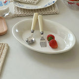 Ele Oval Cerc Plate Ins Sle Milk White for Restaurant Pastries Salads Fruits Pasta Multi Functional Diware