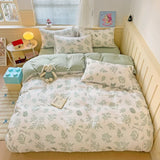 Cartoon Style Bedding Set Pink Colo Cute Cat Printed Bed Sheet Sets Washed Cotton Bed Set Single/Queen King Size Bedding Sets