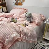 Ins Princess Bedding Set Latticed Simple Elegant Skirt Bed Sheet Set With 2 Pillowcases Queen Size For Women Teens Bedcloths