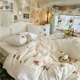 3/4Pcs Korean Princess Style Floral Embroidered Towel Bedding Set Single Queen King Size Duvet Cover Set Bed Sheet Pillowcases