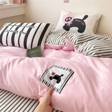 Kawaii Cartoon Dog Washed Cotton Bedding Set for Girl Boys Skin-friendly Duvet Cover Set with Sheet Soft Comfortable Quilt Cover