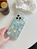 Creative INS Ripple Texture 3D Sea Starfish Crystal Summer Vibe Phone Case for iPhone 16 15 14 13 Pro Max Back Phone Cover Capa