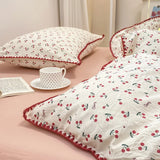 INS Girls Cherry Bedding Set Soft Washed Cotton Bed Sheet Queen King Size Simple Quilt Cover Pillowcase Bed Linens