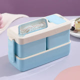 Portable Double Lunch Box Student Bento Box with Cutlery Compartment Food Box Microwaveable Food Storage Container