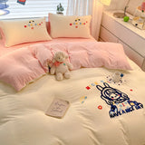 Cute Cartoon Pattern Embroidered Soft Bedding Sets Cozy Breathable Fitted Sheet Kit Kids Adults Bedroom Decor for Spring Summer