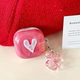 Rose Red Marble Pattern 3D Love Heart Cute Bear Pendant Earphone Accessories Case For Galaxy Buds Pro 2 Live Protection Cover