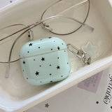 Mint Blue and Black Stars + Pendant Earphone Case Suitable for Apple for Airpodspro2 Case/For Airpodspro Case/For Airpods4 Case/For Airpods3 Case/For Airpods2 Case/Fashionable Women's Earphone Case/Simple Earphone Case