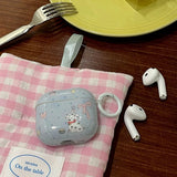 Cartoon cute dalmatian pink bow silicone earphone case for apple airpods 1 2 3 4 airpods pro 2 protection cover with keychain