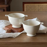 Original Design Two Ear Short Footed Bowl Warm and Creamy White Ceramic Breakfast Bowl Cute