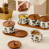 3pcs Ceramics Jars Lid Coffee Bean Storage Container‌ Dustproof and Moisture-proof with Cover Kitchen Organizer Jars for Spices