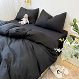 Black Bedding Set Soft Bed Linen Set Washed Cotton Duvet Cover Pillowcase and Bedsheet постельное бельё набор Home Bedclothes