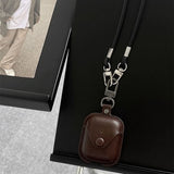 For Airpods 4 4th Case Leather Business Cases For AirPods 4 3 2 1 Pro Cover Headset Shell Headphone Funda With Neck Long Lanyard