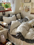 3/4Pcs Vintage Flower Lace Ruffles Skin-friendly Soft Bedding Set Duvet Cover Bed Sheet Pillowcases