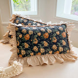 2Pcs Romantic French Pure Cotton Princess Style Pillowcases Lace Vintage Pillow Cover Cushion Ruffles Pillow Sham 48*74cm