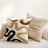 45x45cm Embroidered Cushion Covers Set, Aesthetic Boho Style for Bedroom & Sofa, Brown & Beige Decorative Pillow Cases