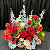 Pink Green Artificial Hydrangea Rose Anthurium Arrangement Wedding Table Centerpiece Floral Runner Party Backdrop Banquet Decor