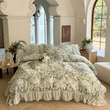 3/4Pcs Bedding Set Tencel Cotton Ice Silk French Vintage Pleated Style Luxury Duvet Cover Bed Linen 2 Bedroom With Elastic Band