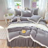 Princess Style Girls Bedding Set Ruffle Duvet Cover With Lace Korean Four Piece Set Quilt Cover Pillowcase Wedding Bedroom Decor