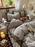 3/4Pcs Vintage Flower Lace Ruffles Skin-friendly Soft Bedding Set Duvet Cover Bed Sheet Pillowcases