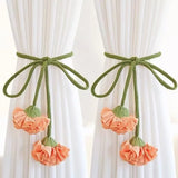 2PCS Fashion Flower Shape Adjustable Curtain Tieback  Window Curtain Buckles Tassels No Punching Curtain Rope Holder Living Room