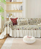 Pastoral Retro Printed Sofa Cover with Skirt All-Inclusive Floral Sofa Towel for Four Seasons Luxury Soft Furniture Protector