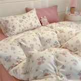 Washed Cotton Pastoral Girls Flower Bedding Sets Bed Linens Quilt Cover Sheet Set Simple Bedspread High Quality Home Textiles
