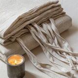 Natural Cotton Linen Vintage Jacquard Bedding Set (1 Duvet Cover with Tie Closure,1 Flat Sheet Or 1 Fitted sheet,2 Pillowcases)