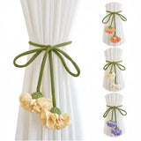 2PCS Fashion Flower Shape Adjustable Curtain Tieback  Window Curtain Buckles Tassels No Punching Curtain Rope Holder Living Room