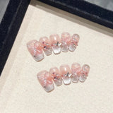 10Pcs Sweet Cute Handmade Press on Nails Flower Butterfly Fake Nails Glossy Diamond False Nails Full Cover Acrylic Nail Tips Art