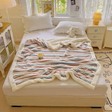 Ikeehome  New Striped Milk Fleece Double Blanket Warm Thickened Coral Fleece Office Nap Blanket