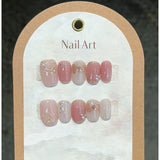 10Pcs Pink Short Handmade Press on Nails Full Cover Cute Glitter Design French Ballerina False Nails Wearable Manicure Nail Tips