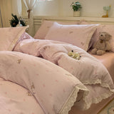 INS Korean Style New Yungan Cotton Wrinkled Double-layer Yarn Lace Bedding Sets