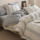 New Class Duvet Cover Knitted Cotton Printing Small Fresh King Size Queen Size Set Bed Sheet Bed Hat 4Pcs Set