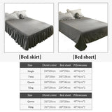 Pink Ruffled Seersucker Duvet Cover Set 3/4pcs Soft Lightweight Down Alternative Grey Bedding  with Bed Skirt and Pillowcases