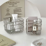 Ins Sliver Square Stainless Small Storage Basket Kitchen Bathroom Accessories Home Decorative Desk Makeup Organizer Box