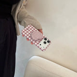 Luxury Pink Love Heart Bracket Lattice Pattern Case Magnetic Wireless Charging for iPhone 17 16 15 14 Pro Max Shockproof Cover