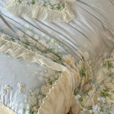 Flower Prints Ruffles Summer Cool Feeling Bedding Set 800TC Lyocell Soft Silky Duvet Cover Flat/Fitted Bed Sheet Pillowcase 4Pcs